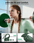 PocBuds Bluetooth Headphones Wireless Earbuds 80hrs Playtime Wireless Charging Case Digital Display Sports Ear Buds with Earhook Deep Bass IPX7 Waterproof Over-Ear Earphones for TV Phone Laptop Pink
