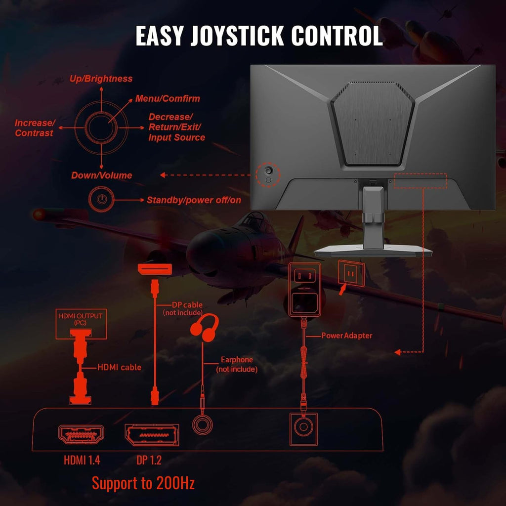SANSUI 24 Inch Gaming Monitor 200Hz 1Ms FreeSync HDR 110% sRGB FHD 1080P Computer Monitor HDMI DP Ports Eye Care Frameless VESA Mount Cable Management(ES-G24F4L HDMI Cable Included)