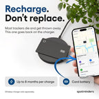 SPOTMINDERS Apple MFi Certified Wallet Tracking Card Black 4-Pack Travel Gifts for Him Works with Apple Find My Rechargeable Tracker IP68 Waterproof 0.07" Slim iPhone Item Finder for Luggage Passport
