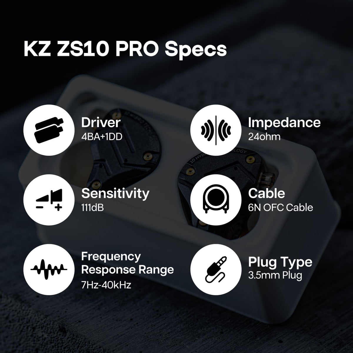 Linsoul KZ ZS10 Pro, 4BA+1DD 5 Driver in Ear Monitor, HiFi Wired Earbuds, Gaming Earbuds, Hybrid IEM Earphones with Stainless Steel Faceplate, Detachable Cable for Musician(with Mic, Dark Black)