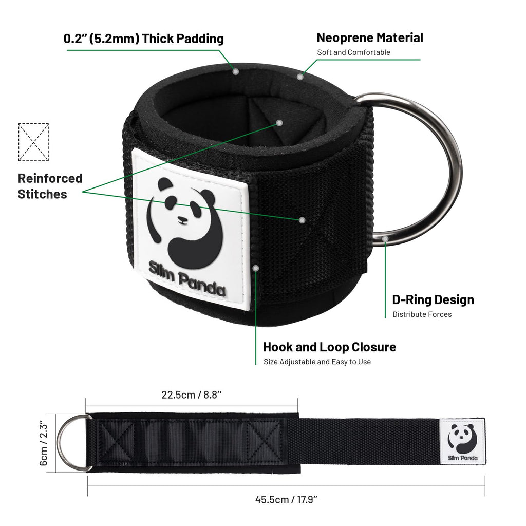 Slim Panda Ankle Straps for Cable Machines, Cable Kickback Ankle Cuffs