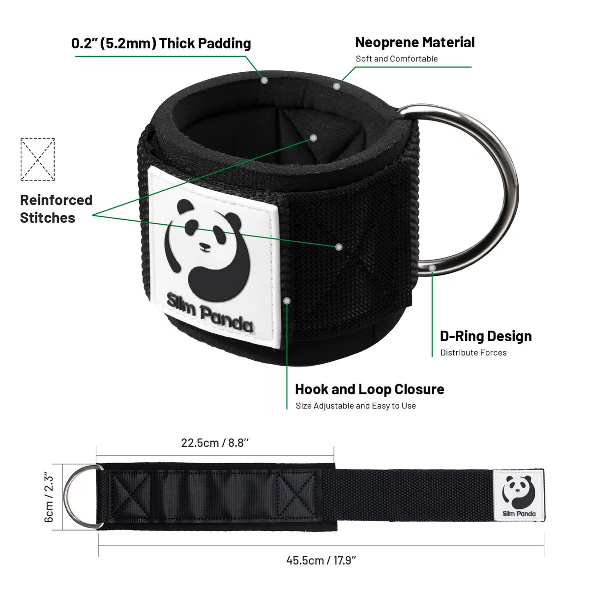 Slim Panda Ankle Straps for Cable Machines, Cable Kickback Ankle Cuffs