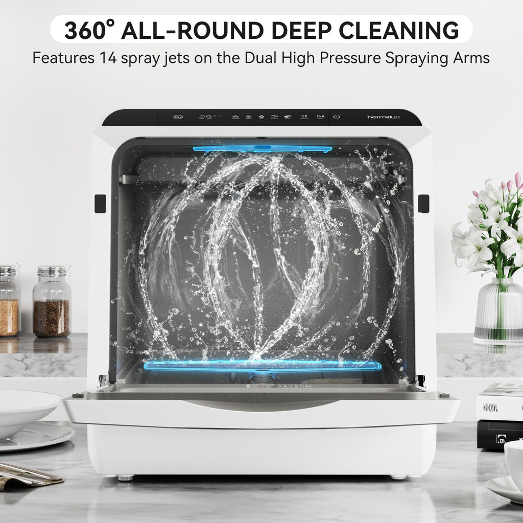 Hermitlux Slim Countertop Portable Dishwasher for Small Spaces