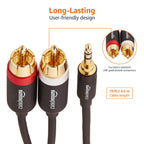 Amazon Basics 3.5mm Aux to 2 RCA Audio Cable Adapter for Amplifiers, Active Speakers, Gold-Plated Connectors, Clear Sound Quality, Shielded Construction, 8 Feet/2.4 m, Black