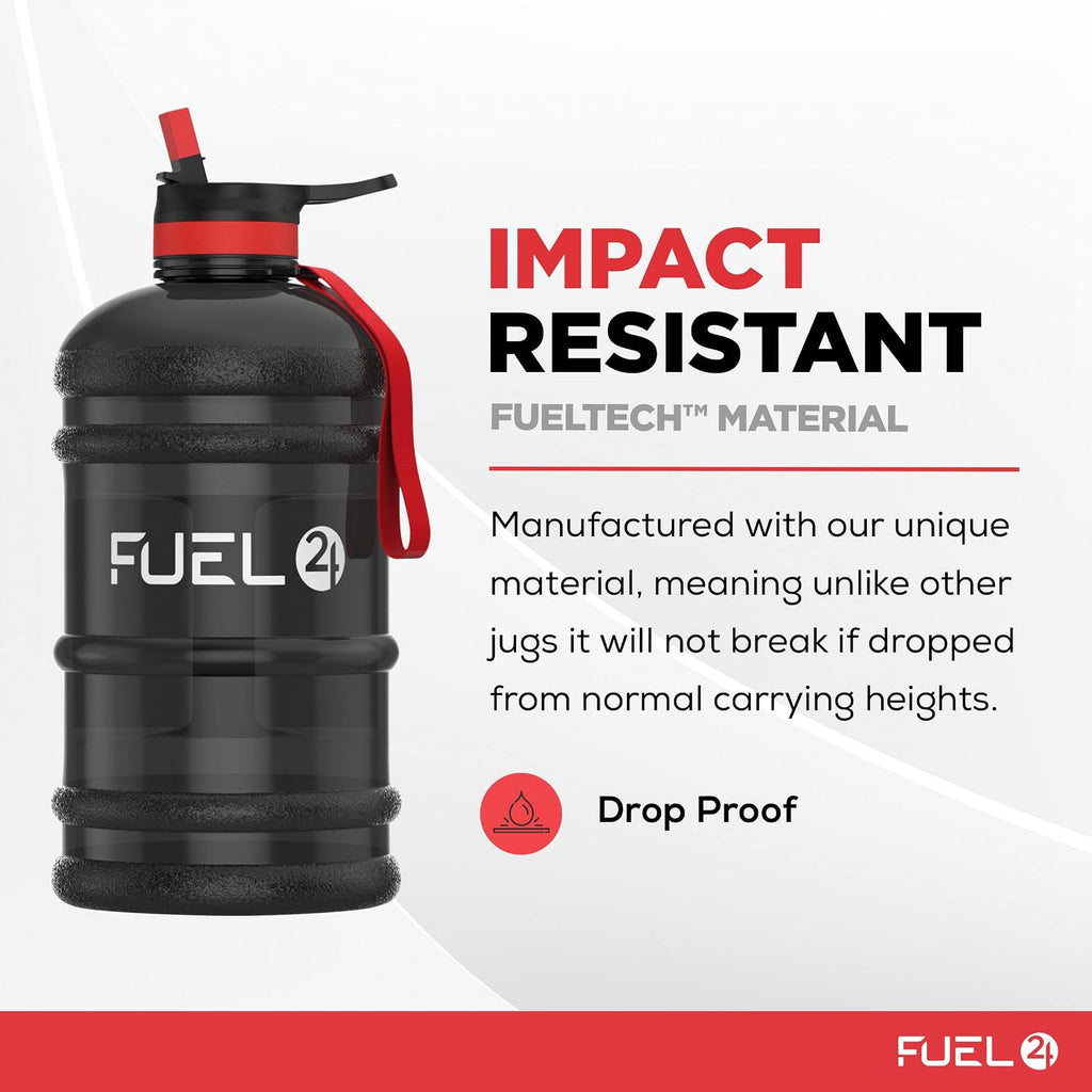 Fuel24 Jug - 2.2 Litre Water Bottle - Extra Strong Flex Material - Drop Proof, Pop or Straw Cap Options - 2.2L Large Gym Sports Bottle, BPA FREE