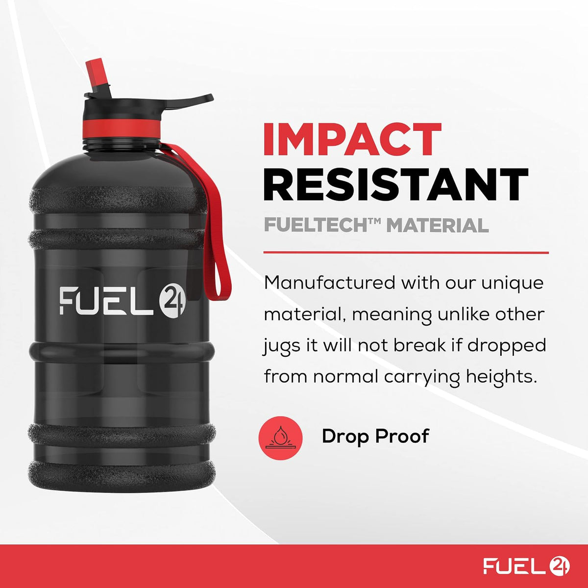 Fuel24 Jug - 2.2 Litre Water Bottle - Extra Strong Flex Material - Drop Proof, Pop or Straw Cap Options - 2.2L Large Gym Sports Bottle, BPA FREE