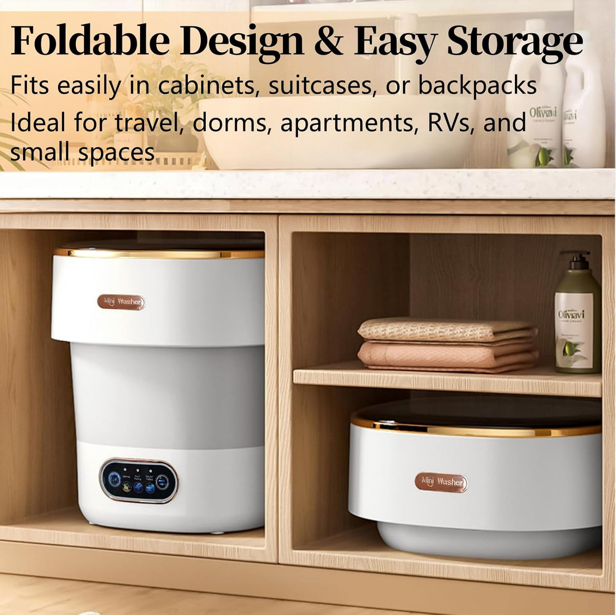 Portable Washing Machine with Spin Basket, Upgraded 20L Foldable Mini Washer【5-Min Wash・3-Min Spin・1-Year Free Replacement】Small Washing Machine for Travel, Dorms, RVs, Camping (Khaki)