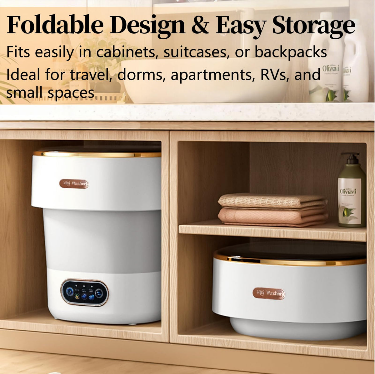 Portable Washing Machine with Spin Basket, Upgraded 20L Foldable Mini Washer【5-Min Wash・3-Min Spin・1-Year Free Replacement】Small Washing Machine for Travel, Dorms, RVs, Camping (Khaki)