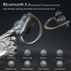 Wireless Earbuds Bluetooth Headphones, 54H Playtime Stereo Over Ear Buds with ENC Noise Cancelling, LED Power Display, IPX7 Waterproof Sport Earphones with Earhooks for Running/Workouts (Black)