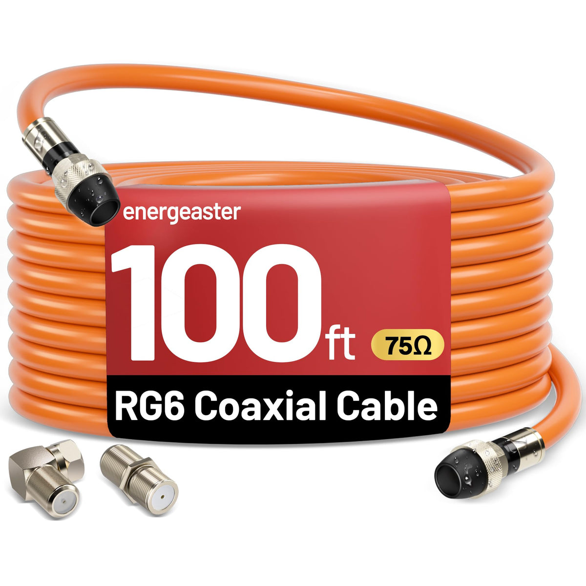 energeaster 10FT RG6 Coaxial Cable with Waterproof Rubber Boot, Black