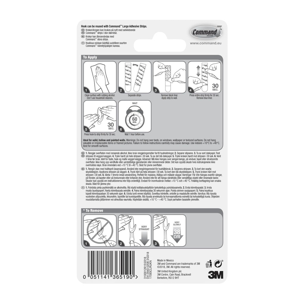 Command Medium Hooks, Clear, 2 Hooks and 4 Adhesive Strips