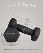 SONGMICS Hex Neoprene Dumbbells, 1/2/3/4/5KG Pair Weights for Fitness Training