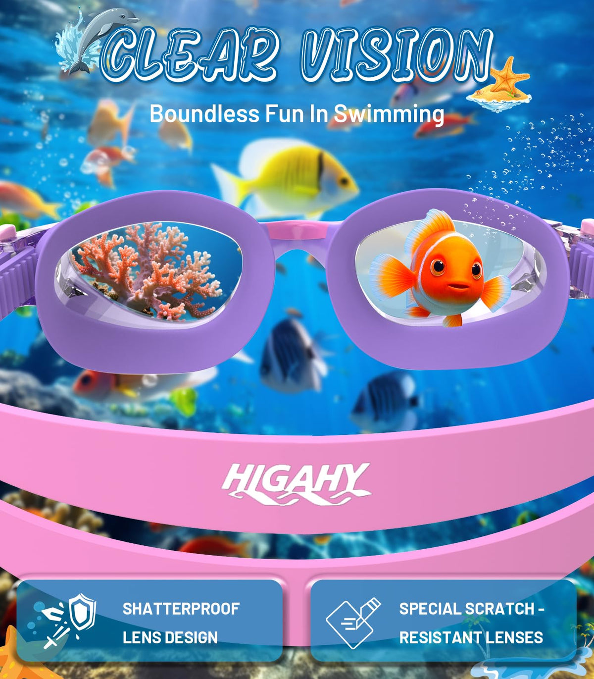 Kids Swimming Goggles for Boys & Girls Aged 6-14, Anti-Fog