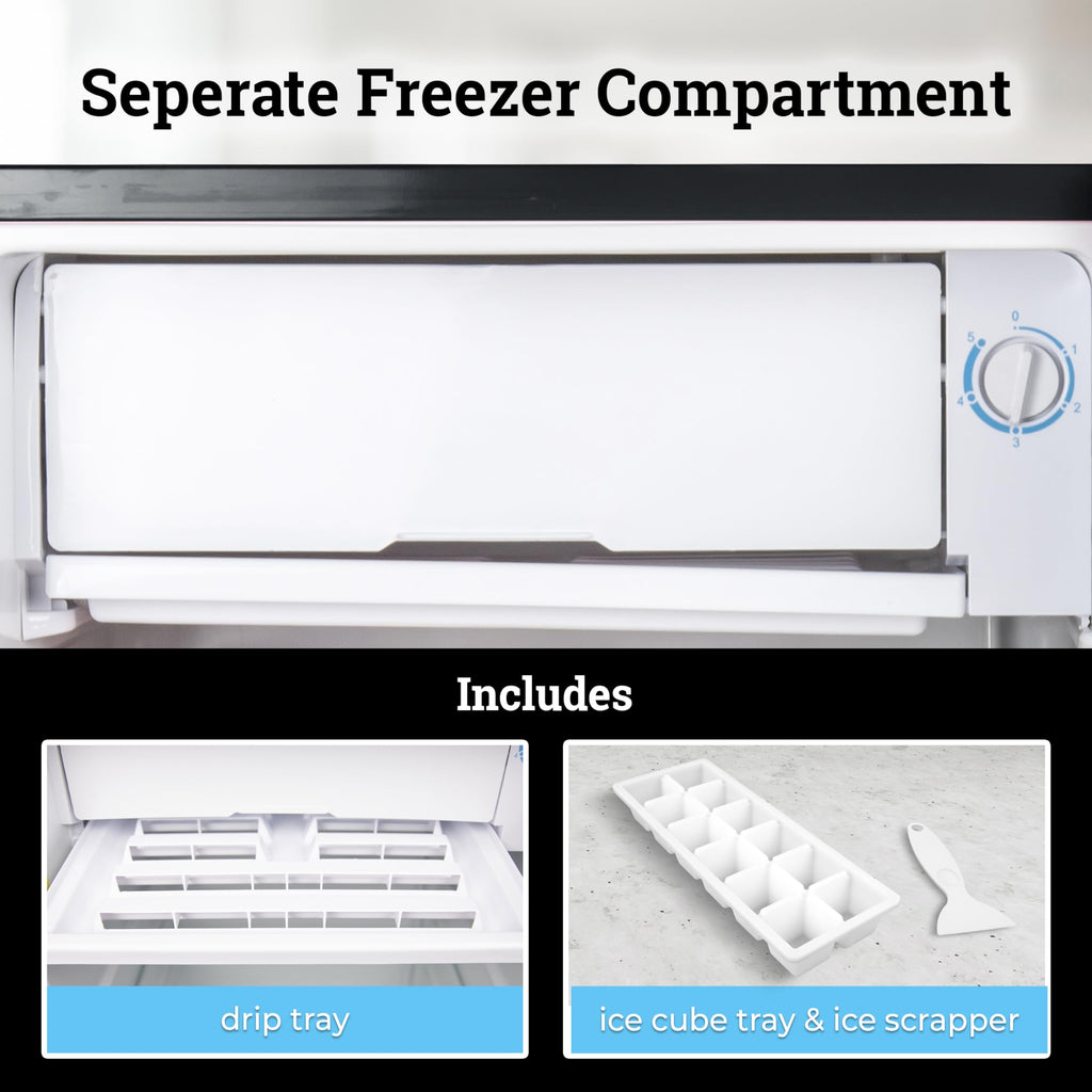 Igloo 2.6 Cu.Ft Mini Fridge with Freezer- Single Door Compact Refrigerator with Glass Shelves for Homes, Dorms & Offices- Keep Snacks, Drinks & Frozen Foods Cool with Temperature Control Fridge- White