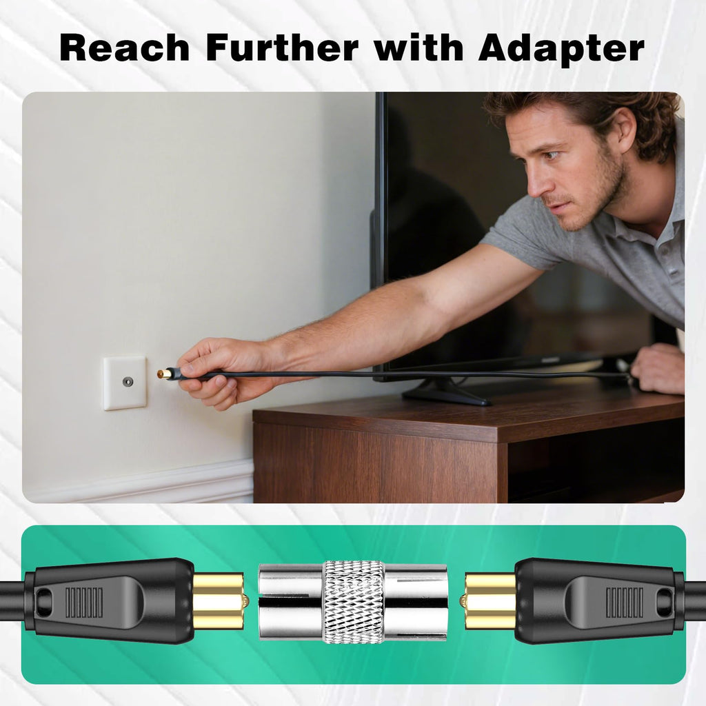 Ancable TV Aerial Cable with Coaxial Adapter 5M Black TV Ariel Lead