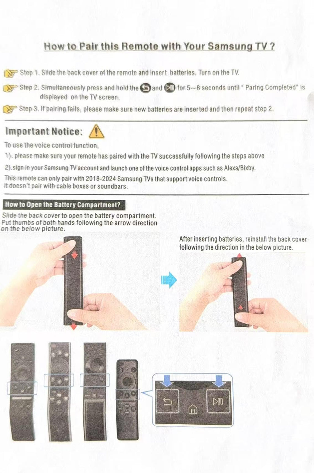 Pack of 2，for Samsung smart TV Remote Replacement