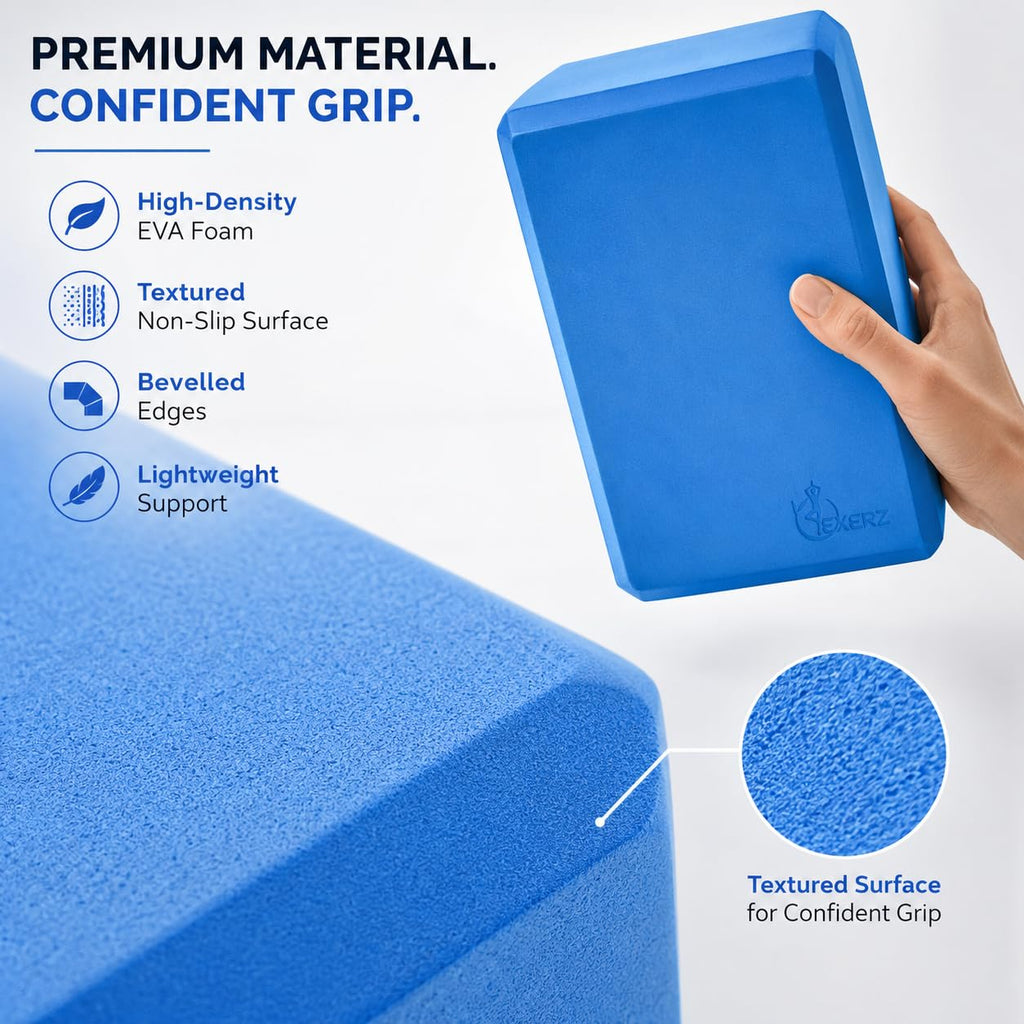 EXERZ Yoga Blocks 2pcs Gym Bricks -Comfortable Fitness Yoga Bricks, Anti-Slip, Lightweight and Travel Friendly Pilates Practice