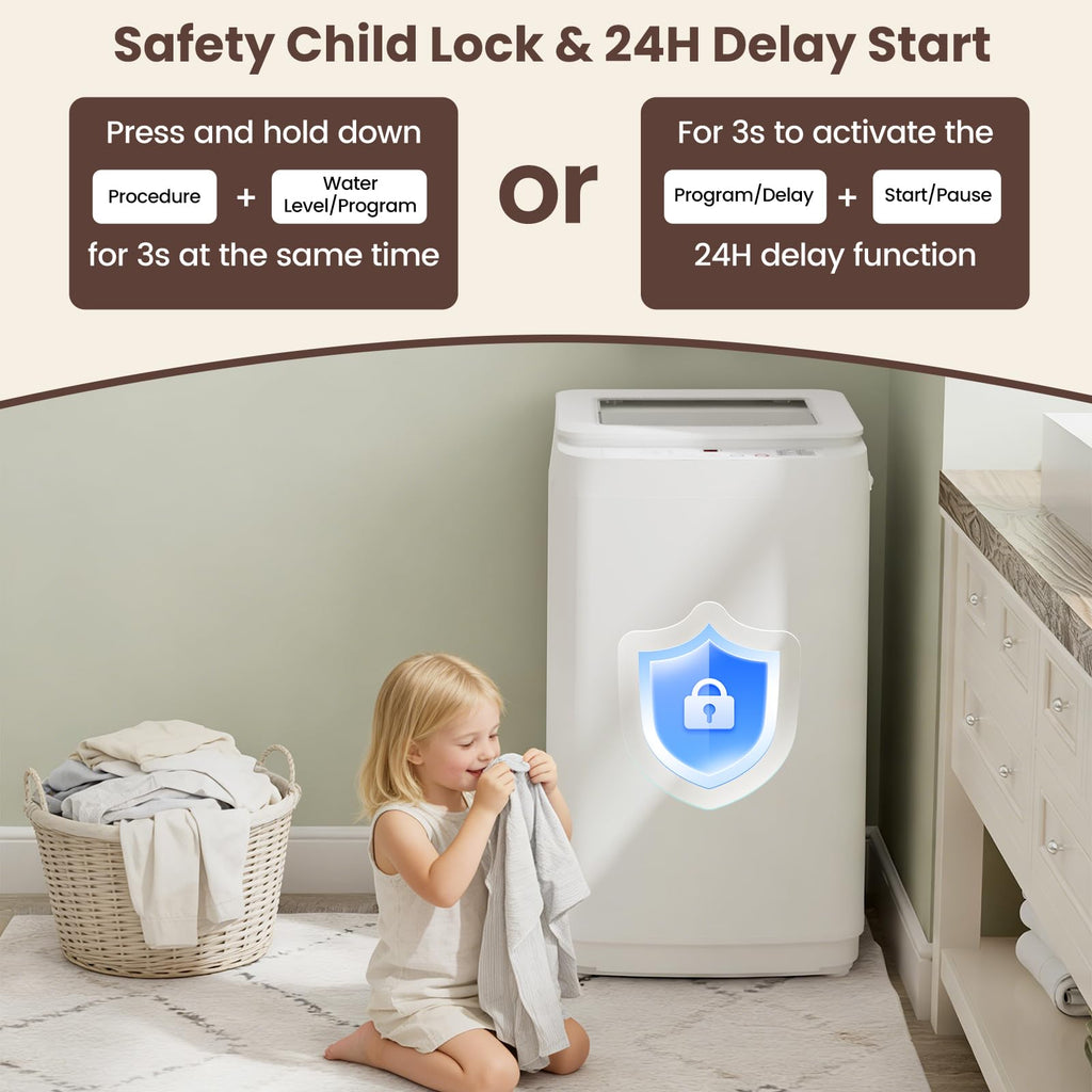 Auertech 18 lbs Portable Washing Machine, Fully Automatic Portable Washer with LED Display, 7 Wash Cycles, 4 Water Levels, Top Load Washing Machine for Apartment, RV, Dorm, Home