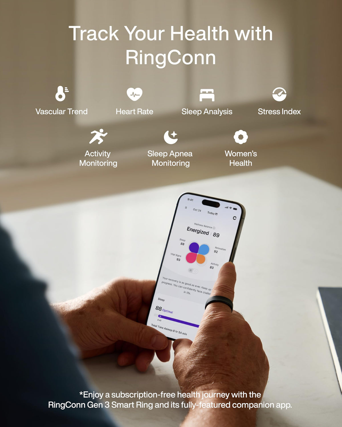 RingConn Gen 3 Smart Ring - Vascular Trends(Size 11, Matte Black)