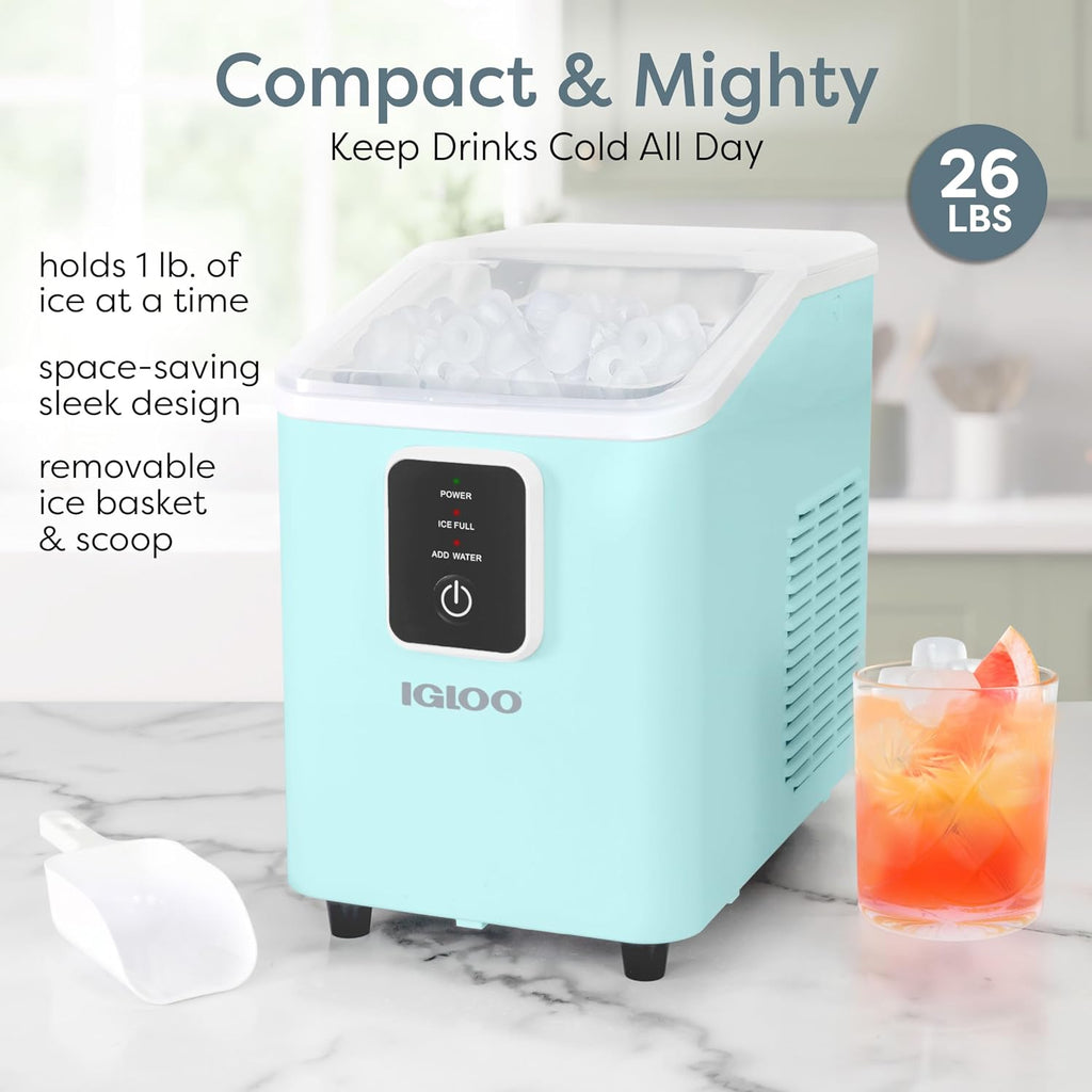 Igloo Ice Maker Countertop, Portable Ice Maker with Handle, 26lbs, Black
