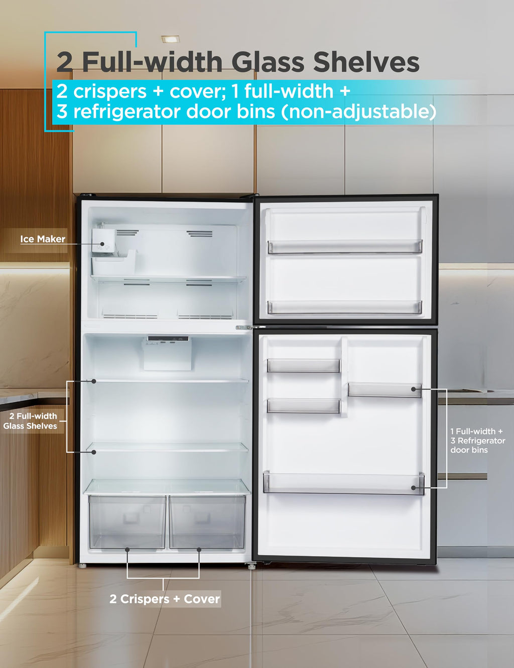 BLACK+DECKER 18.1 Cu. Ft. Top Mount Refrigerator with Ice Maker, BR1810HIMB