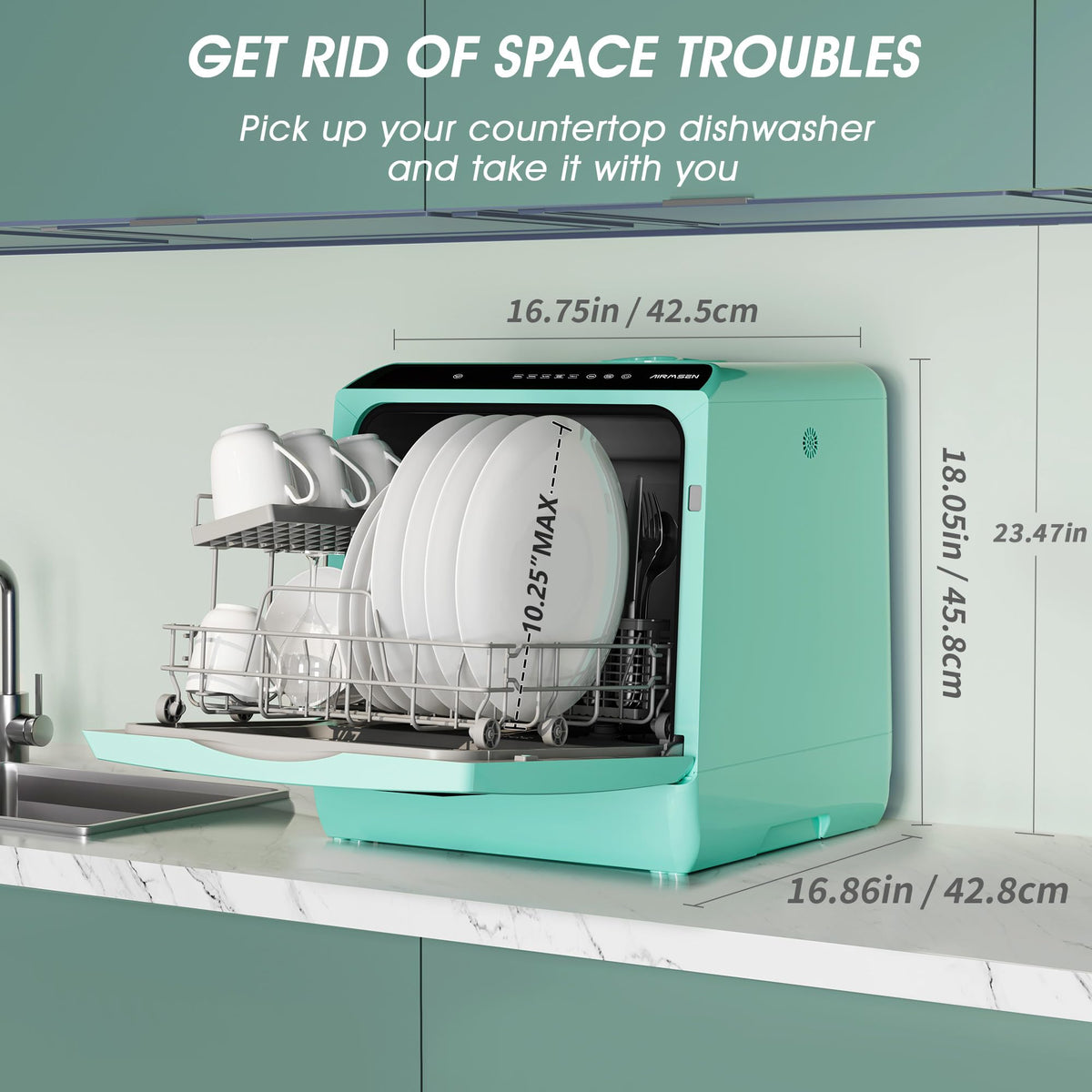 AIRMSEN Portable Countertop Dishwasher, No Hookup Needed