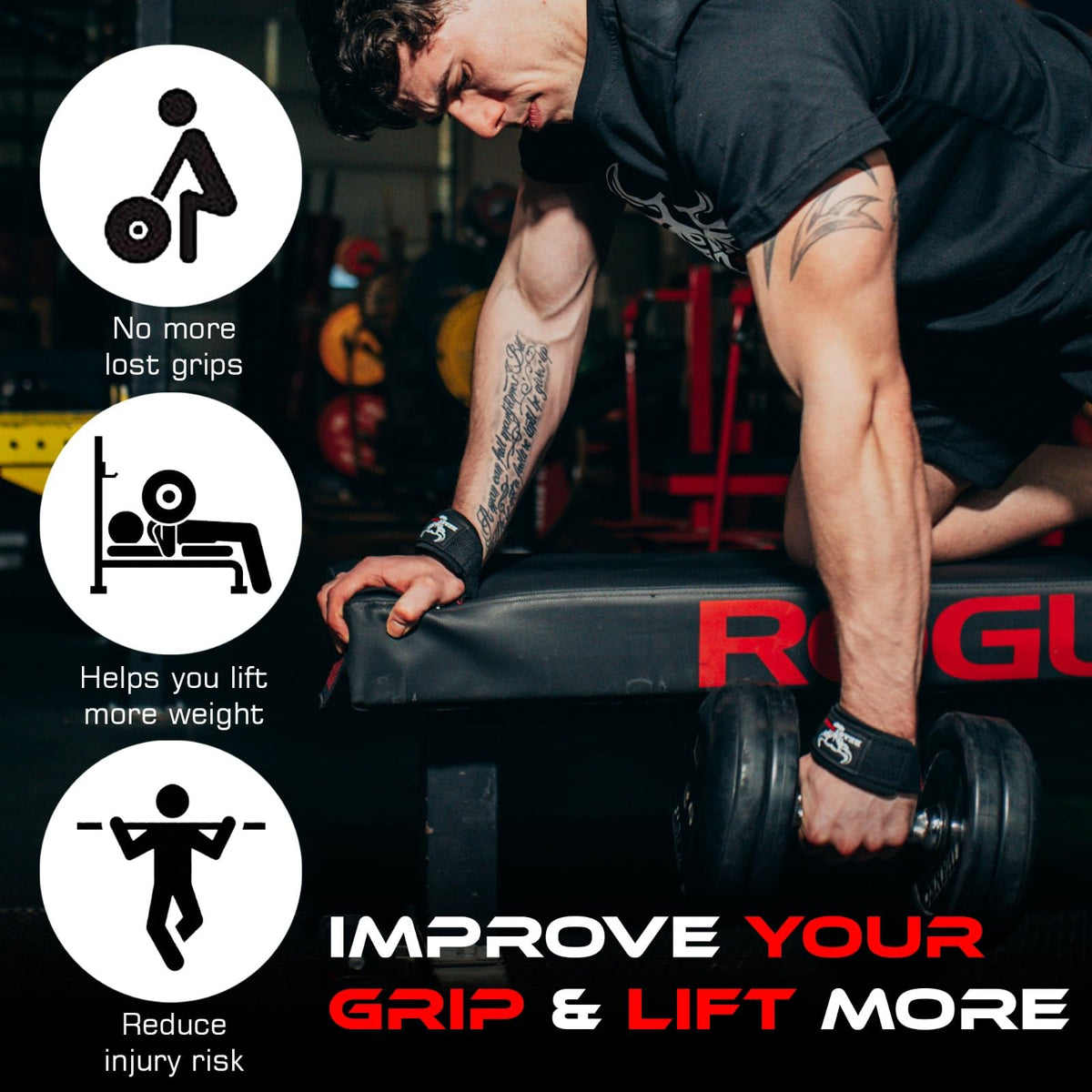 BEAST RAGE Weight Lifting Straps Fitness Padded Cotton Wrist Support Gel Advanced Grips Dumbbell Bar Wraps Heavy Duty Gym Bodybuilding Straps Power Deadlift Barbells Non Slip Exercise