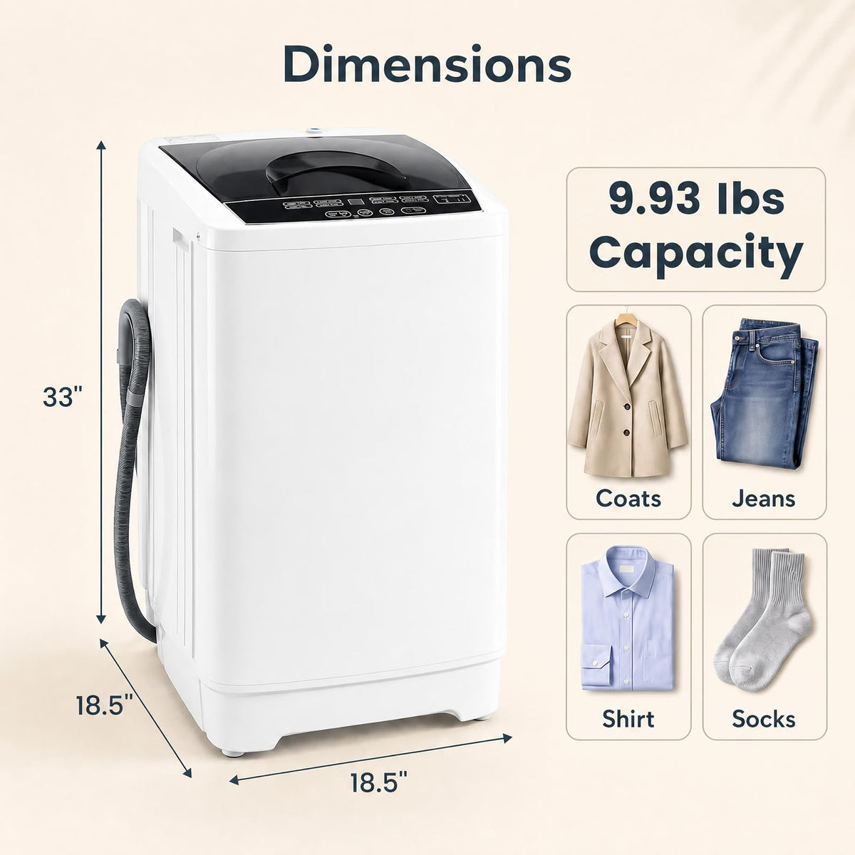 COSTWAY 8.8LBS Portable Washing Machine, Full-Automatic w/Drain Pump, White