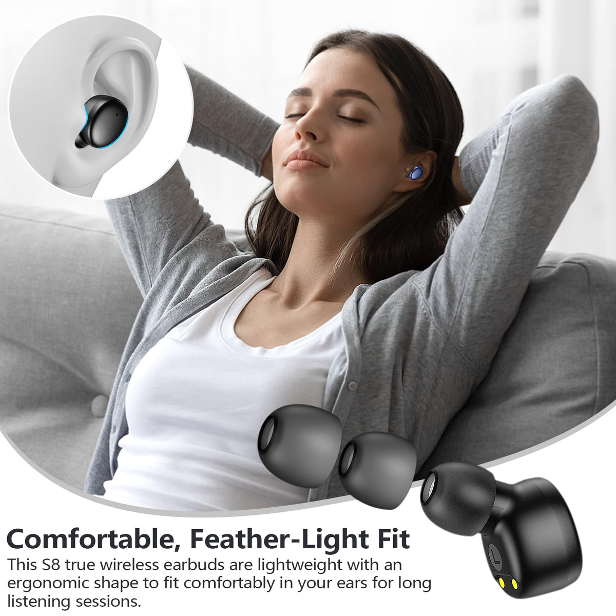 MOZOTER Mini Wireless Earbuds Bluetooth 5.3 in Ear Headphones Headsets