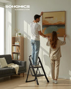 SONGMICS 3-Step Ladder, Folding Step Ladder, Safety, Holds up to 150KG