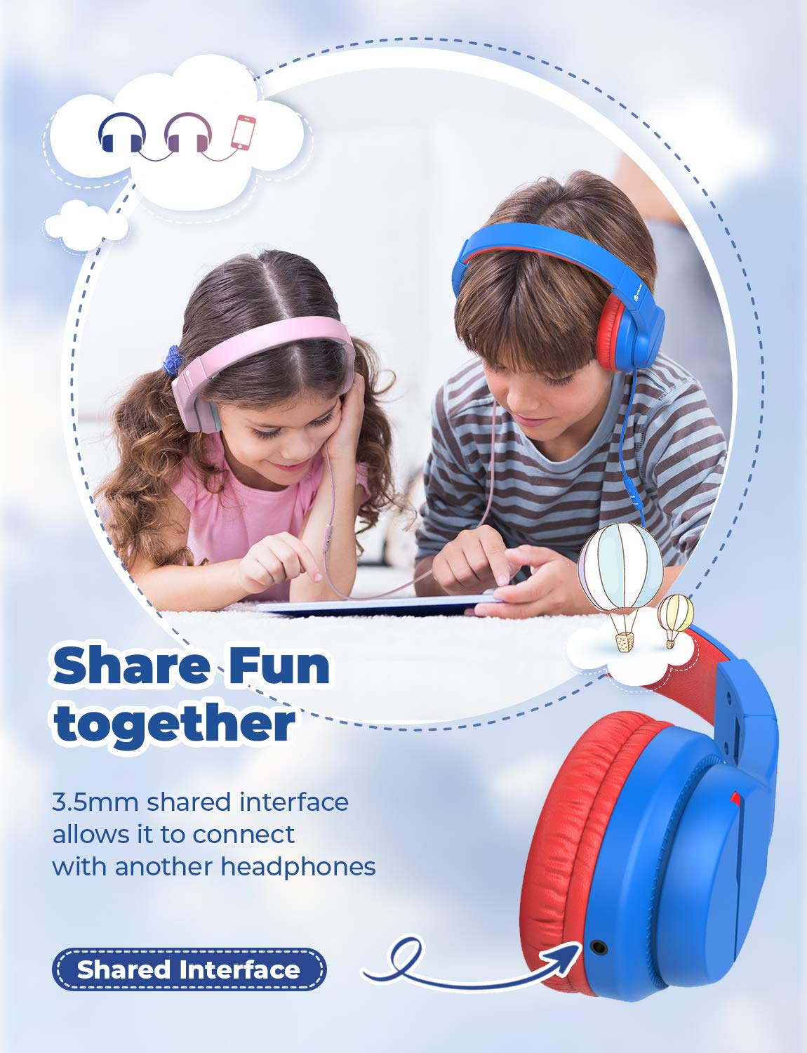 iClever HS19 Kids Headphones with Cord, Toddler Headphones for Boys Girls