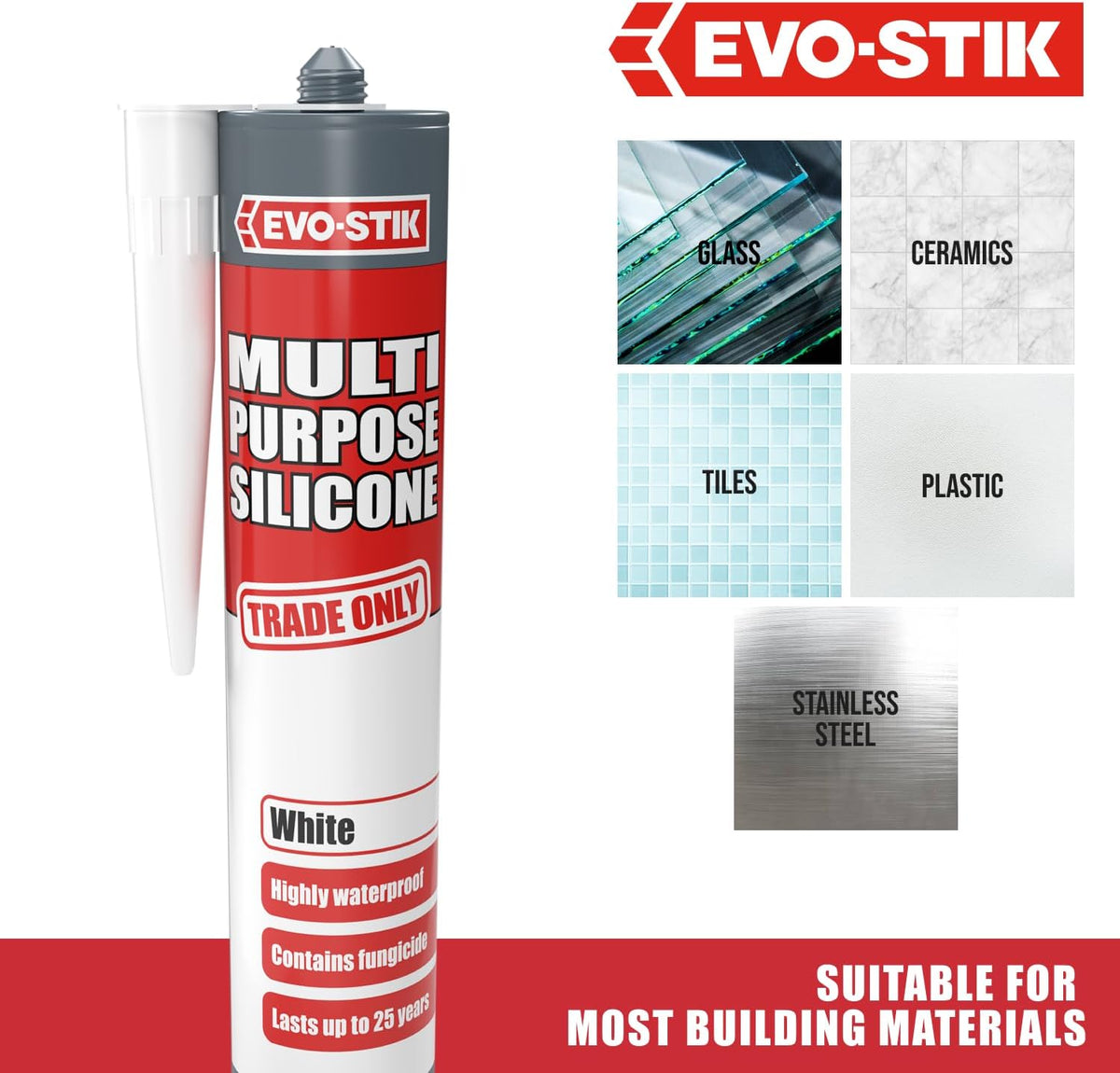 EVO-STIK Multipurpose Silicone Sealant White - Waterproof & Mould Resistant