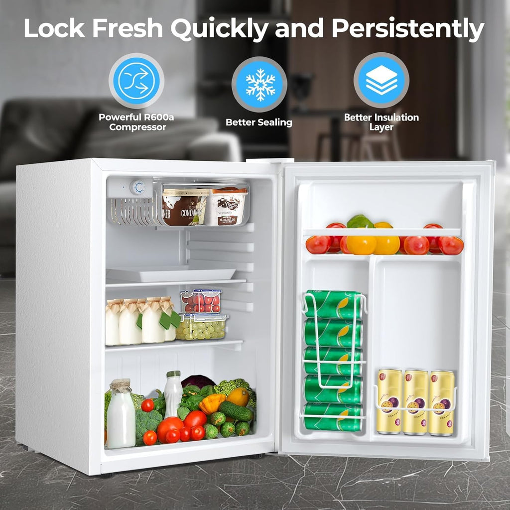 COWSAR 2.6 Cu.Ft Mini Fridge with Freezer, Freestanding Compact Refrigerator with Reversible Door & 7-Speed Thermostat, Small Fridge for Office, Apartment, Gameroom (BLACK)