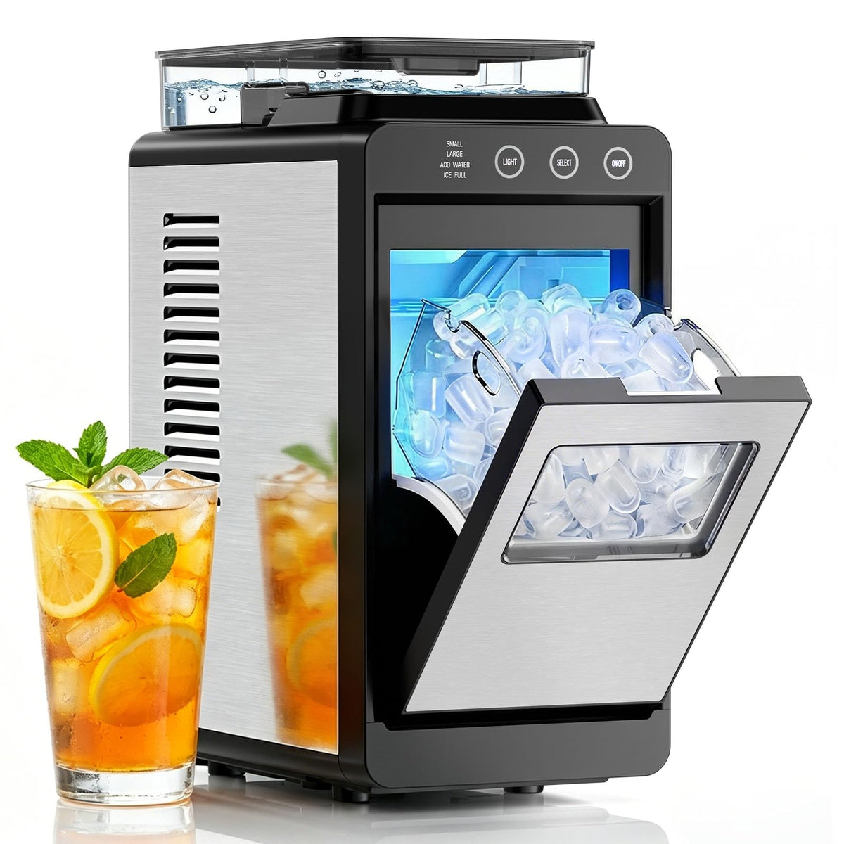 Countertop Portable Ice Maker, 8 Cubes in 6 Mins Fast Ice Making, 26Lbs Ice Per Day Auto Self-Cleaning Ice Machine with Ice Basket & Scoop, Compact Mini Ice Maker for Home Kitchen Office Bar RV Travel