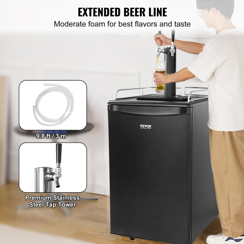 VEVOR Beer Kegerator, Single Tap Commercial Draft Beer Dispenser for D system, Full Size Keg Refrigerator with 5lbs CO2 Tank, Hold 2 Sixth / 2 Ball lock keg, Black