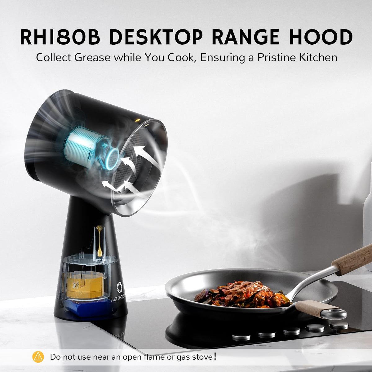 AIRTHEREAL Portable Range Hood with Rechargeable Battery, 3-Speed Suction