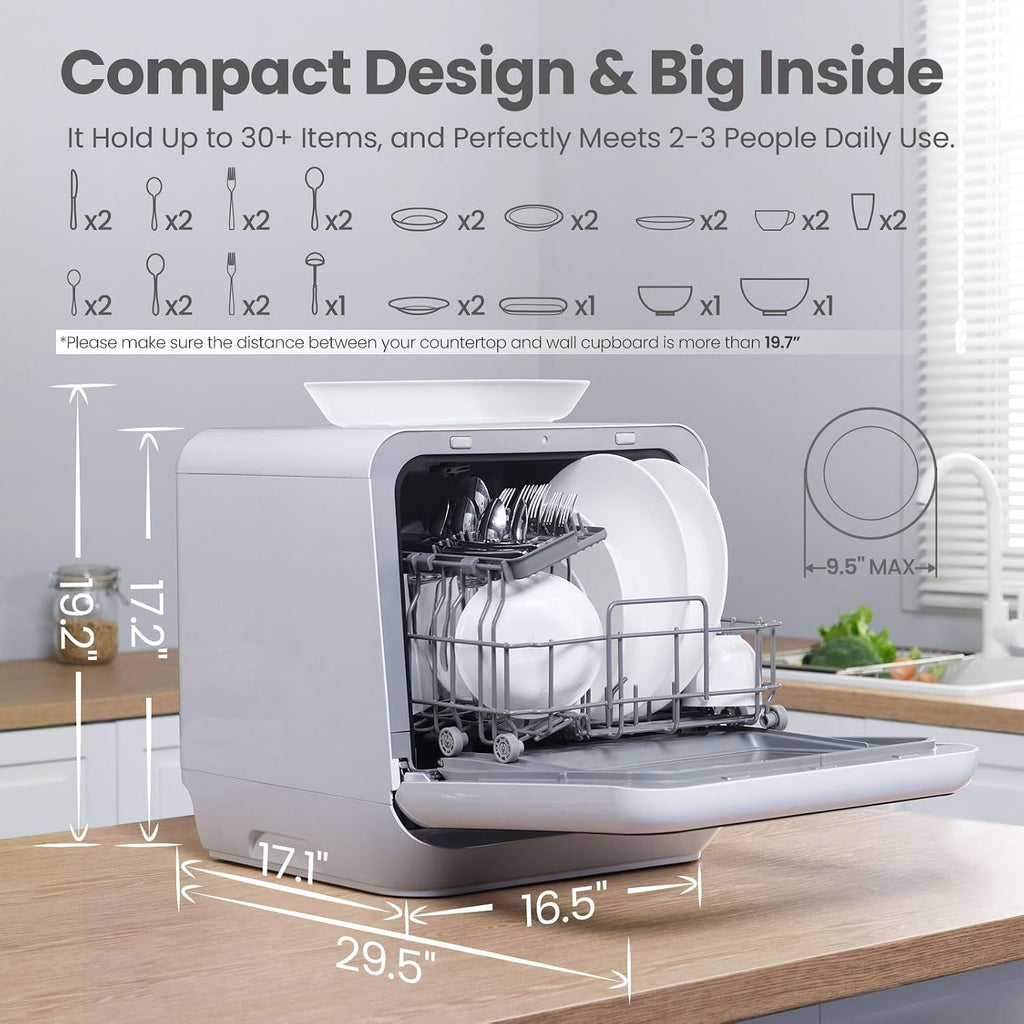 COMFEE' Portable Mini Dishwasher Countertop with 1.32Gal Built-in Water Tank for Apartments& RVs, No Hookup Needed, 6 Programs, 360° Dual Spray, 162℉ High-Temp& Air-Dry Function