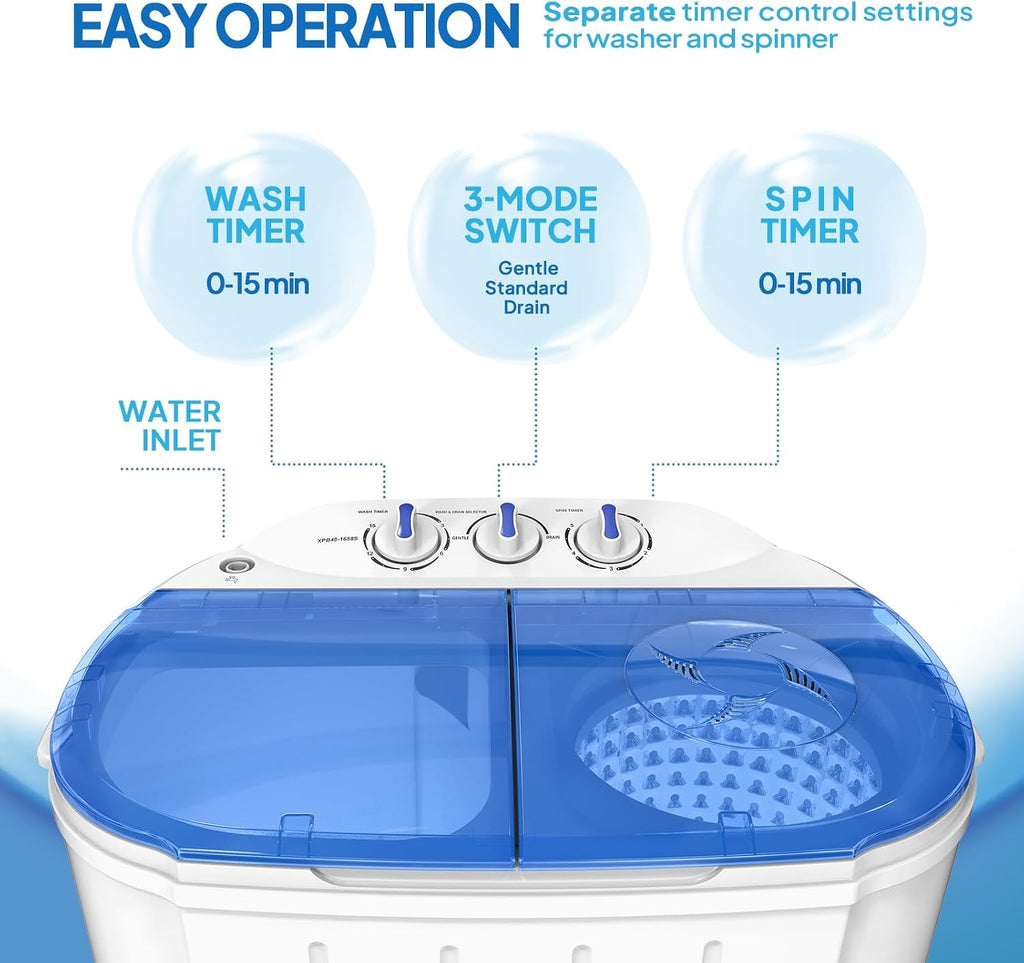 ROVSUN 11LBS Portable Washing Machine, Electric Washer and Dryer Combo with Washer(7lbs) & Spiner(4lbs) & Gravity Draining for Home RV Camping Dorm College Apartment