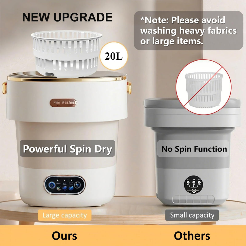 Portable Washing Machine with Spin Basket, Upgraded 20L Foldable Mini Washer【5-Min Wash・3-Min Spin・1-Year Free Replacement】Small Washing Machine for Travel, Dorms, RVs, Camping (Khaki)