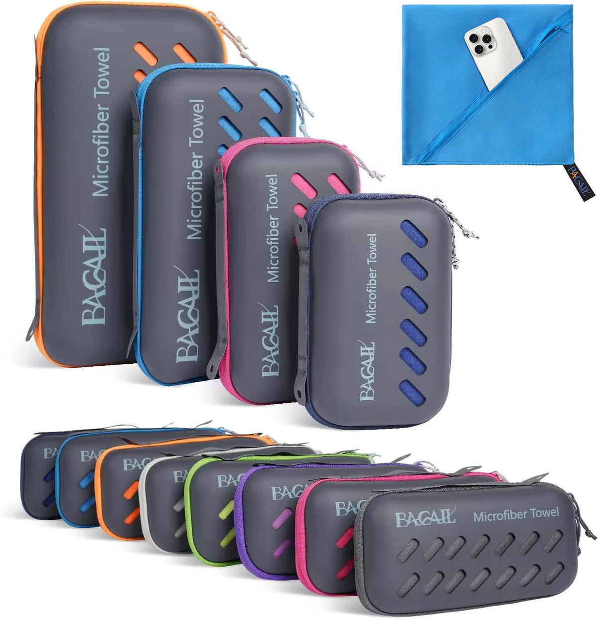 BAGAIL Microfibre Travel Towel, Perfect Camping Towel, Swimming Towel and Beach Towel, Quick Dry - Super Absorbent - Ultra Compact, Great for Sports, Gym, Yoga and Backpacking