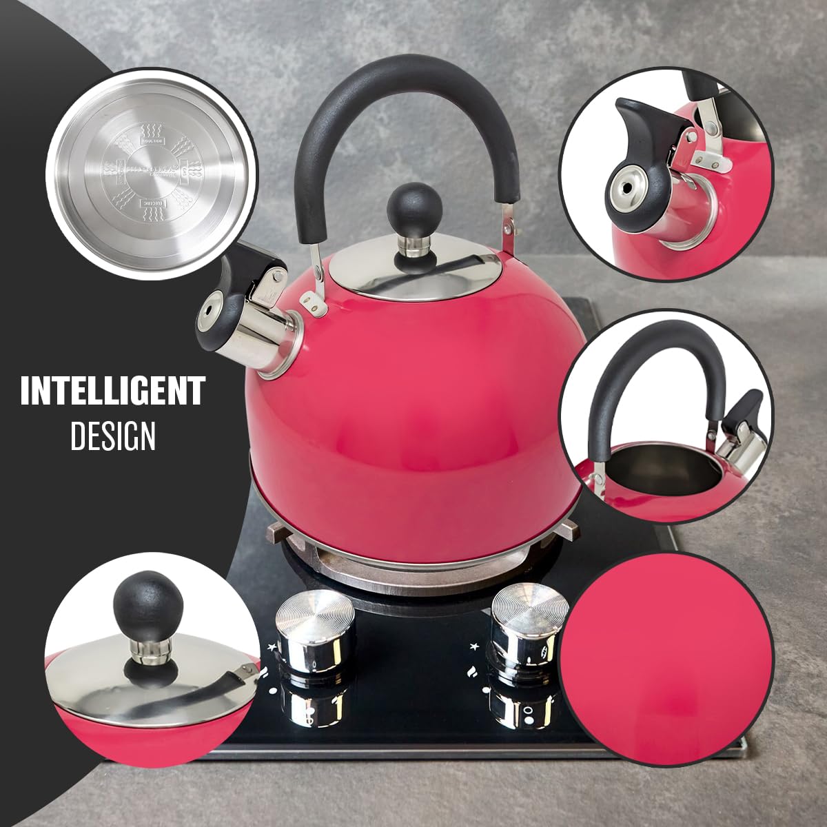 2.5L Stainless Steel Whistling Kettle - Suitable for Fishing, Camping, Hiking, Indoor & Outdoor | Camping Kettle for Gas Stove, Electric Stove, Camp Fire | Lightweight, Fast Boil, Phenolic Handle