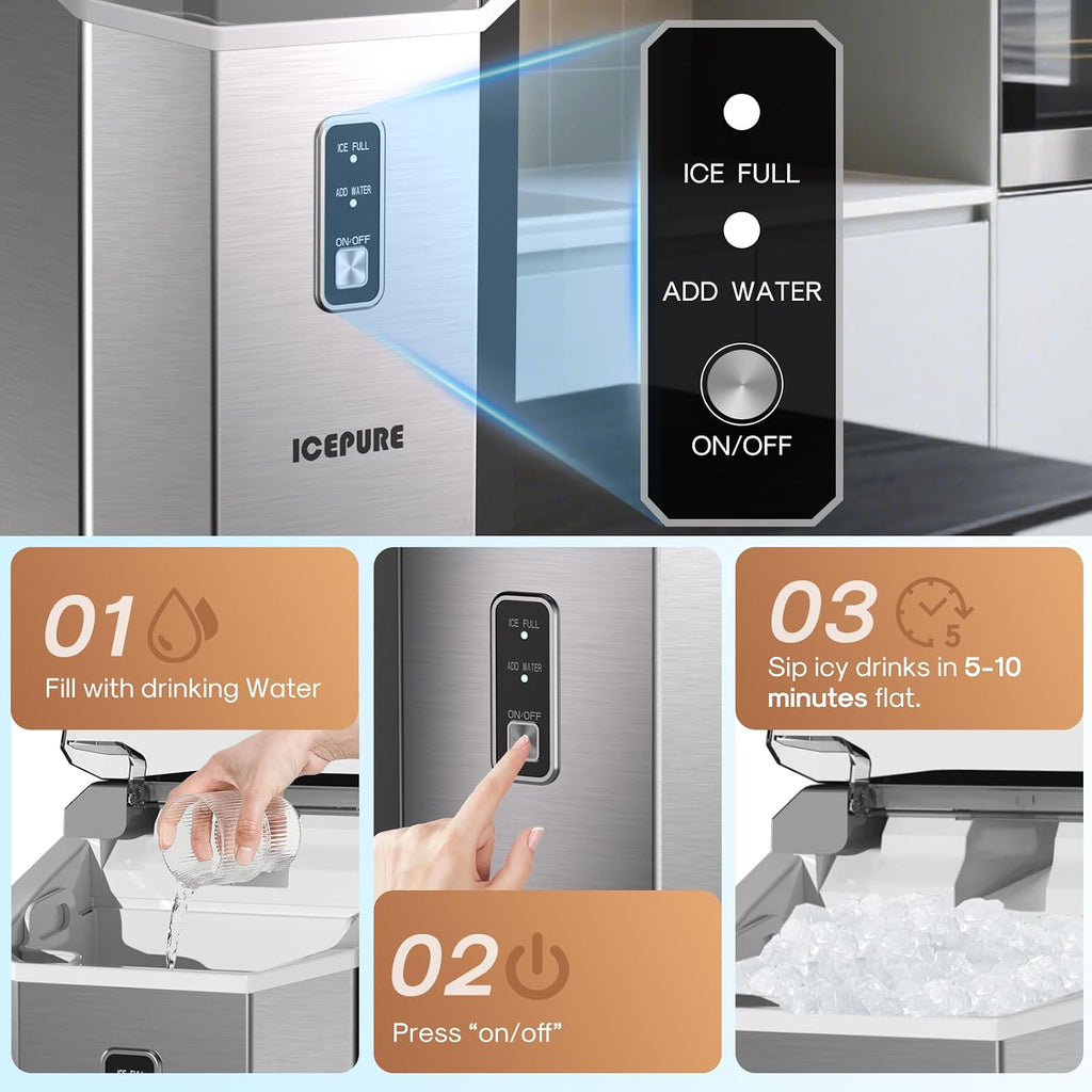 ICEPURE Nugget Ice Makers Countertop with App, Portable Ice Machine