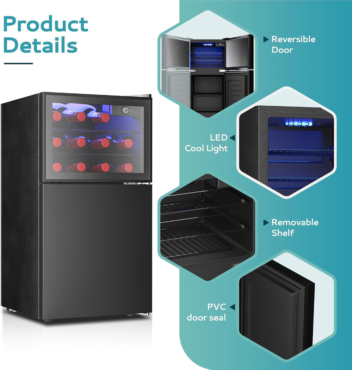 EUHOMY 24 Can Mini Fridge, 18L Beverage Refrigerator with Quiet Compressor