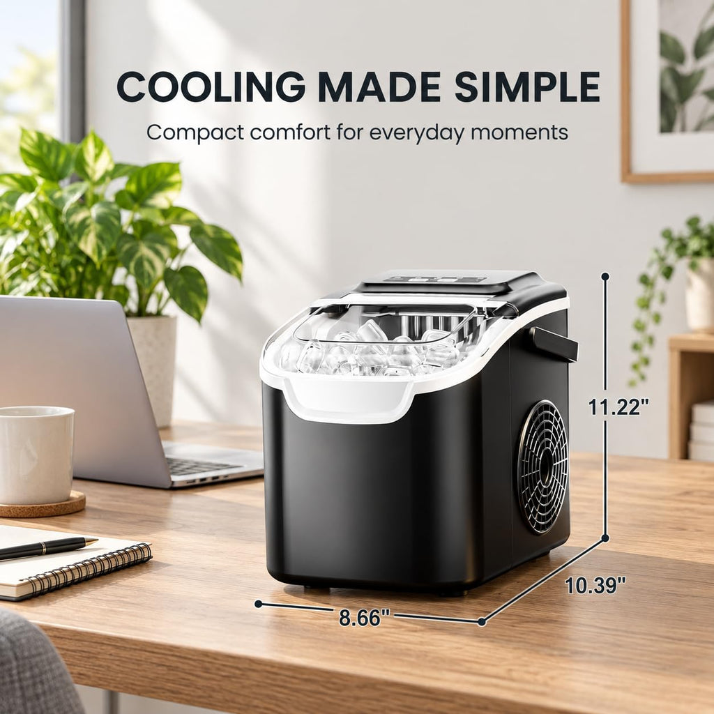 Electactic Portable Ice Maker Countertop,8 Bullet Ice in 6 Mins,2 Ice Size