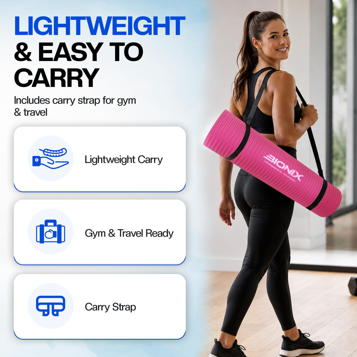 Bionix Yoga Mat For Women Men, Thick Pilates Exercise Mat, Home Gym Fitness