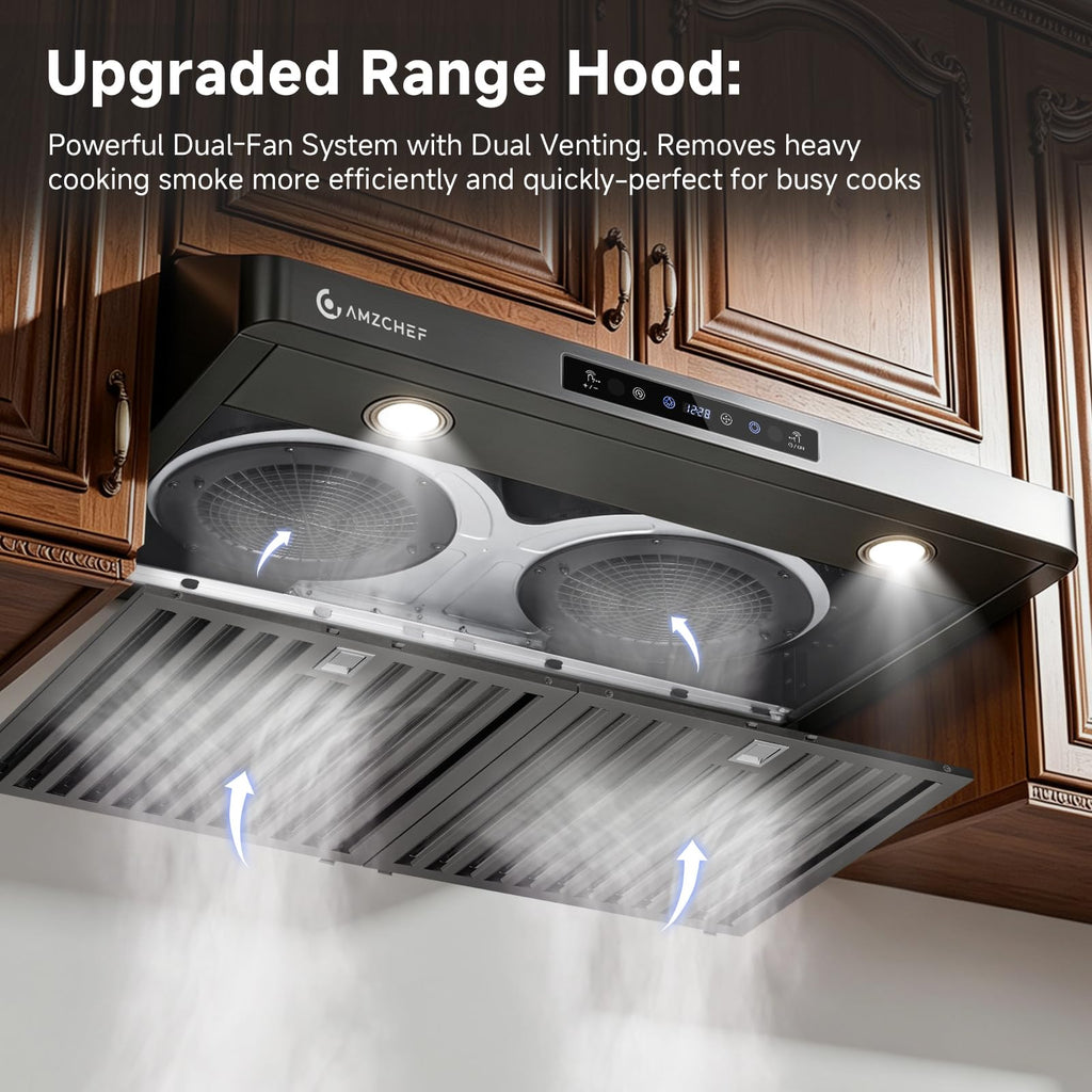 AMZCHEF 30" Under Cabinet Range Hood, 750CFM Stainless Steel Vent Hood