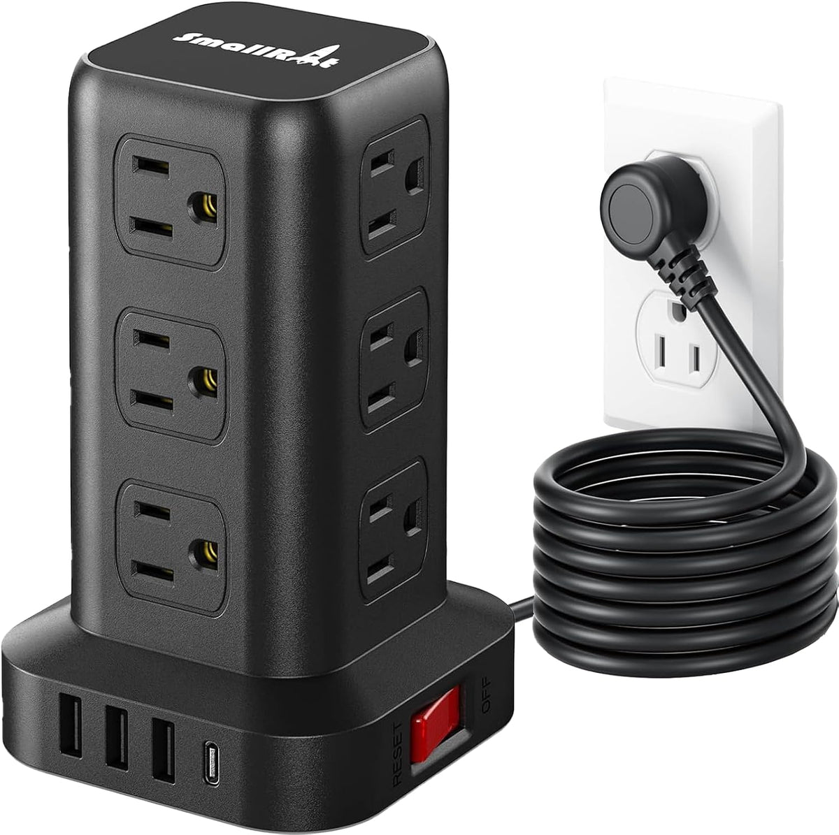 Extension Cord with Multiple Outlets, SMALLRT Power Strip Tower, PD 20W USB C, Outlet Extender with USB Ports 12 AC Outlets, 6.5FT Extension Cord for Home Office, Overload Protection