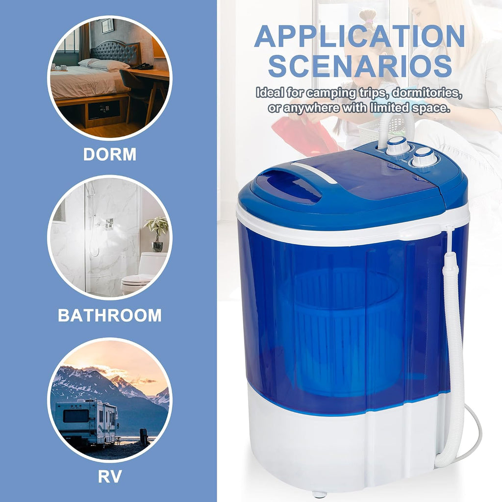 SUPER DEAL Portable Washing Machine, Single Tub Small Laundry Washer 5.7 lbs Washing Capacity for Apartments, Dorms,Traveling, RV, Semi-automatic Laundry 110V, Blue