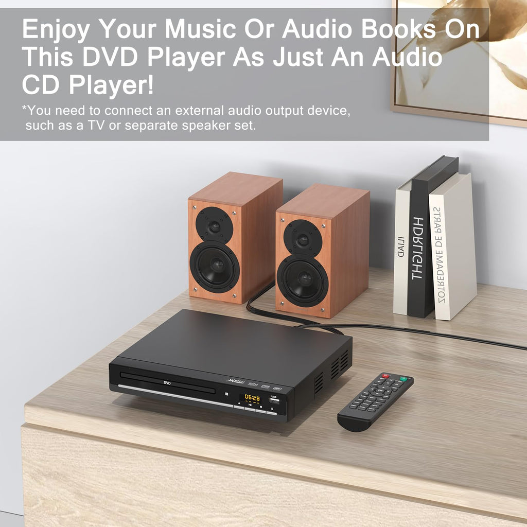 DVD Players for TV with HDMI,Plays All Regions and Formats,CD Players for Home,Support 1080P Video/CD/DVD/VCD/JPEG/USB, Remote, HDMI and RCA Cables Included (2026 New Model)