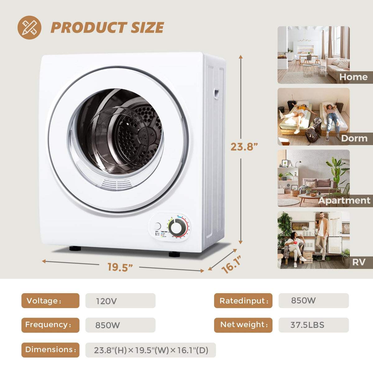 1.5 Cu. Ft. Protable Clothes Dryers with LED Control